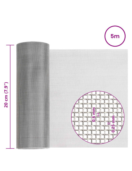 Rete per schermatura 20 x 500 cm 30 Mesh Argento
