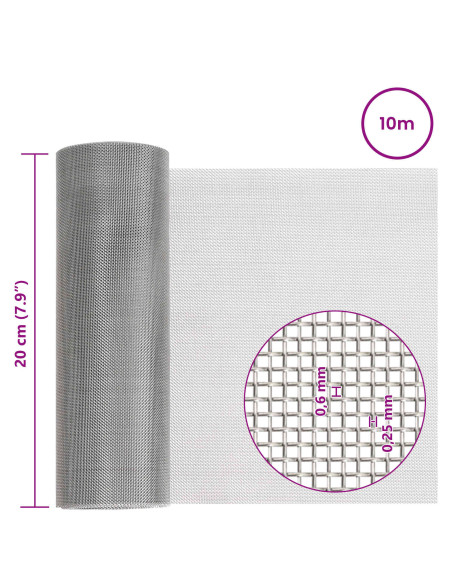Rete per schermatura 20 x 1000 cm 30 Mesh Argento