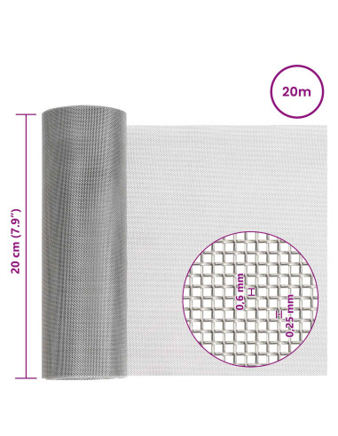 Rete per schermatura 20 x 2000 cm 30 Mesh Argento