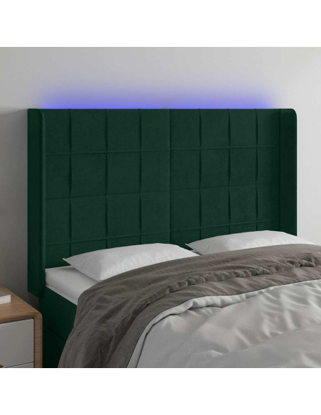 Testiera a LED Verde Scuro 147x16x118/128 cm in Velluto