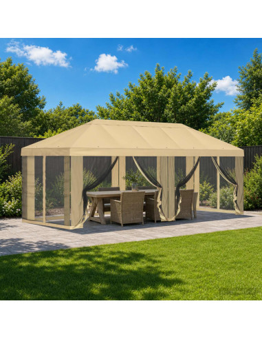Copertura Gazebo con Pareti Laterali 6 x 3 m Crema Poliestere