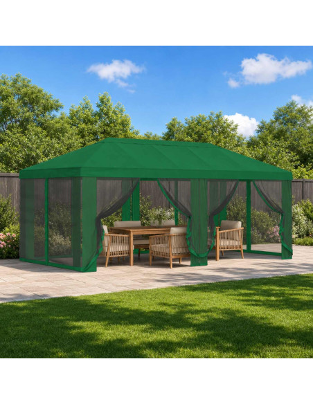 Copertura Gazebo con Pareti Laterali 6 x 3 m Verde Poliestere