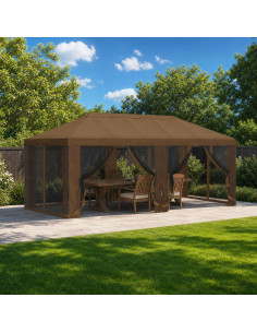 Copertura Gazebo con Pareti Laterali 6 x 3 m Tortora Poliestere
