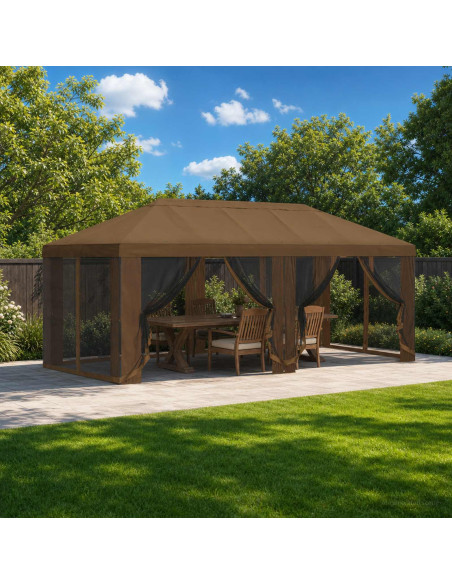 Copertura Gazebo con Pareti Laterali 6 x 3 m Tortora Poliestere