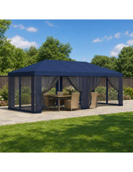 Copertura Gazebo con Pareti Laterali 6 x 3 m Blu Poliestere 190