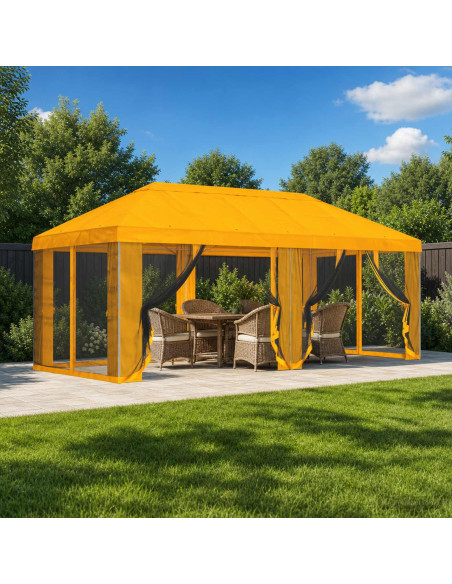 Copertura Gazebo con Pareti Laterali 6 x 3 m Giallo Poliestere
