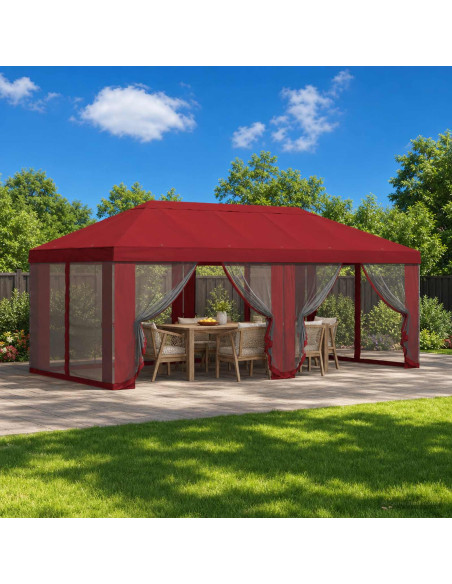 Copertura Gazebo con Pareti Laterali 6 x 3 m Borgogna