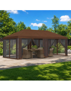 Copertura Gazebo con Pareti Laterali 6 x 3 m Marrone Poliestere