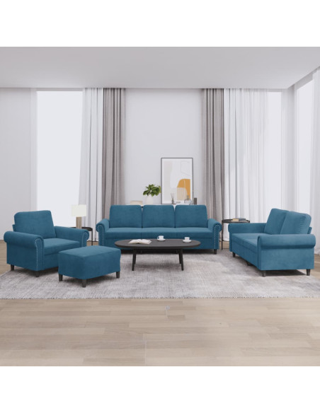 Set di Divani 4 pz con Cuscini Blu in Velluto