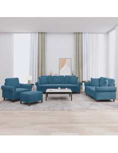Set di Divani 4 pz con Cuscini Blu in Velluto