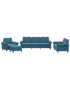 Set di Divani 4 pz con Cuscini Blu in Velluto 2
