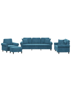 Set di Divani 4 pz con Cuscini Blu in Velluto 2