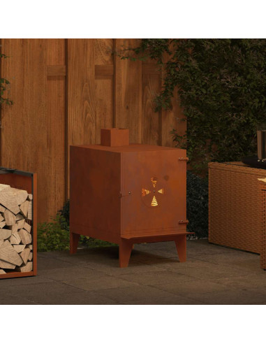 Stufa da Campeggio 35x50x60 cm in Acciaio Corten