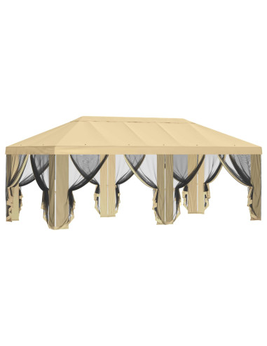 Copertura Gazebo con Pareti Laterali 6 x 3 m Crema Poliestere