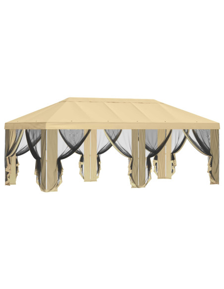 Copertura Gazebo con Pareti Laterali 6 x 3 m Crema Poliestere