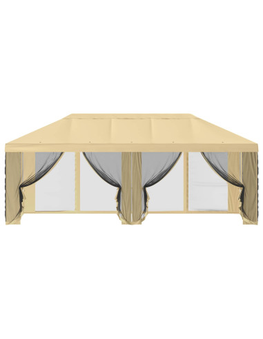 Copertura Gazebo con Pareti Laterali 6 x 3 m Crema Poliestere