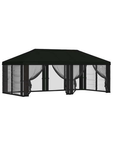 Copertura Gazebo con Pareti Laterali 6 x 3 m Nero Poliestere