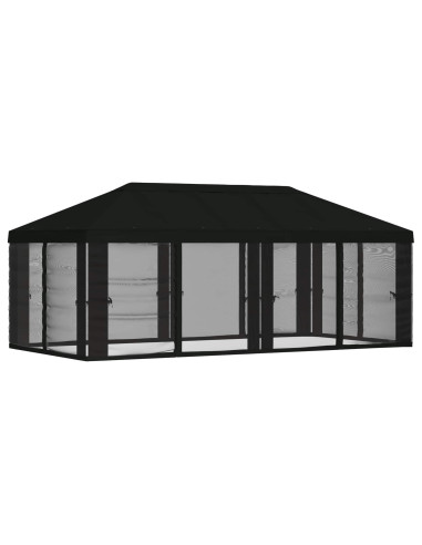 Copertura Gazebo con Pareti Laterali 6 x 3 m Nero Poliestere