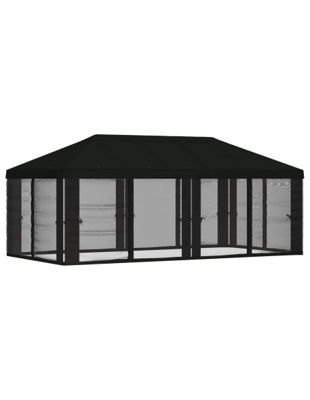 Copertura Gazebo con Pareti Laterali 6 x 3 m Nero Poliestere