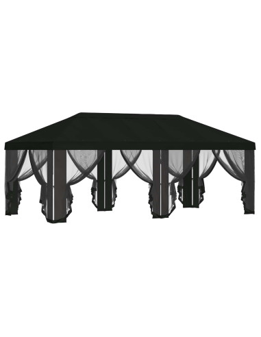 Copertura Gazebo con Pareti Laterali 6 x 3 m Nero Poliestere