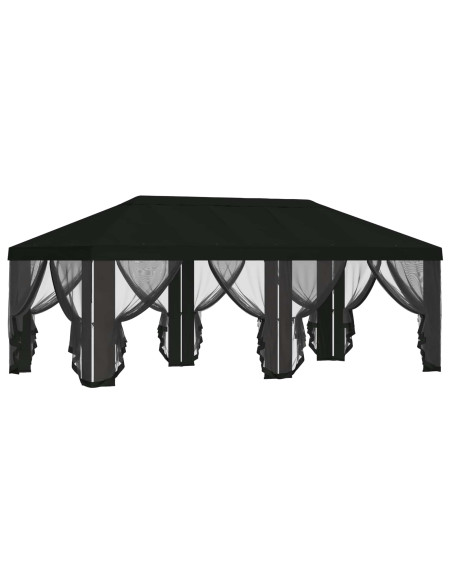 Copertura Gazebo con Pareti Laterali 6 x 3 m Nero Poliestere