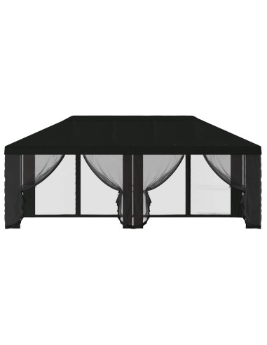 Copertura Gazebo con Pareti Laterali 6 x 3 m Nero Poliestere