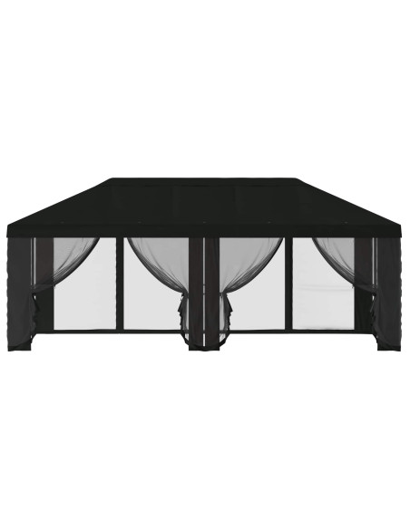 Copertura Gazebo con Pareti Laterali 6 x 3 m Nero Poliestere