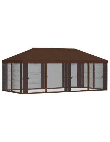 Copertura Gazebo con Pareti Laterali 6 x 3 m Marrone Poliestere