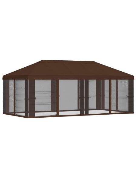 Copertura Gazebo con Pareti Laterali 6 x 3 m Marrone Poliestere