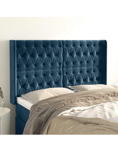 Testiera ad Orecchio Blu Scuro 147x16x118/128 cm in Velluto