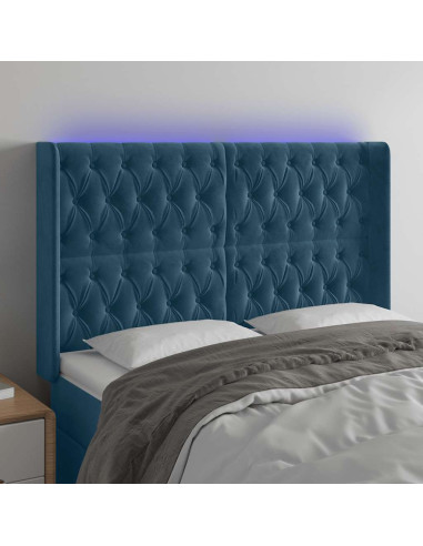 Testiera a LED Blu Scuro 147x16x118/128 cm in Velluto