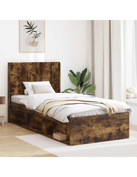 Struttura del letto con stoccaggio e testata Rovere Fumo