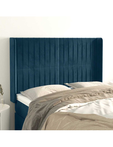 Testiera ad Orecchio Blu Scuro 147x16x118/128 cm in Velluto