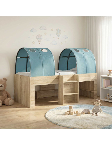 Letto Alto per Bambini con Tunnel 3 pz Rovere Sonoma e Azzurro