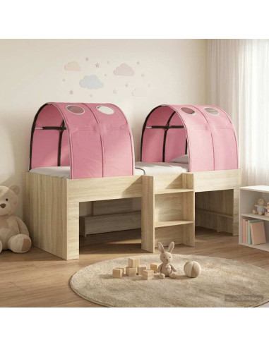 Letto Alto per Bambini con Tunnel Rovere Sonoma e Rosa