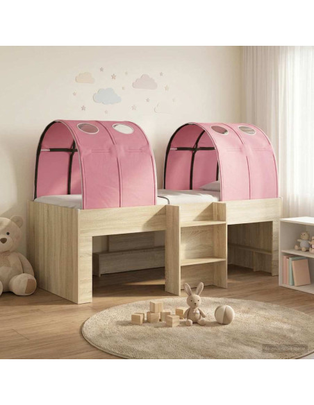 Letto Alto per Bambini con Tunnel Rovere Sonoma e Rosa