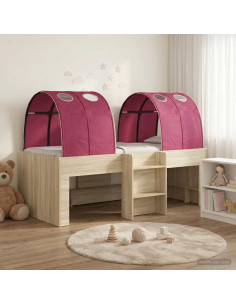 Letto Alto per Bambini con Tunnel 3 pz Rovere Sonoma e Rosso