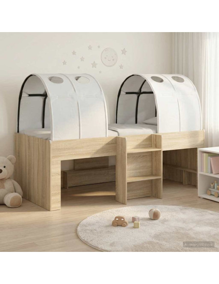 Letto Alto per Bambini con Tunnel 3 pz Rovere Sonoma e bianco