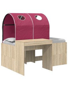 Letto con Tunnel 3 pz Rovere Artigianale e Rosso 2