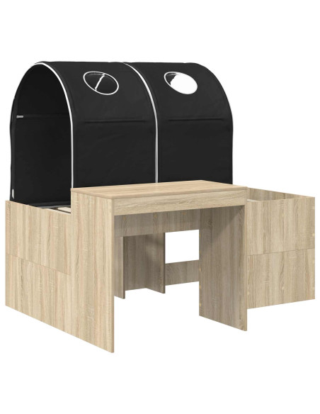 Letto con Tunnel 3 pz Rovere Artigianale e Nero