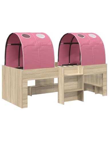 Letto Alto per Bambini con Tunnel Rovere Sonoma e Rosa