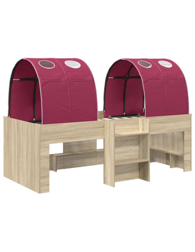 Letto Alto per Bambini con Tunnel 3 pz Rovere Sonoma e Rosso