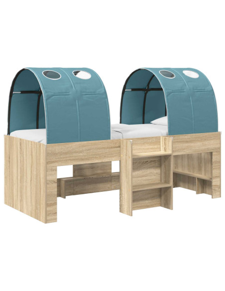Letto con Tunnel 3 pz Rovere Sonoma e Azzurro
