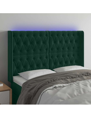Testiera a LED Verde Scuro 147x16x118/128 cm in Velluto