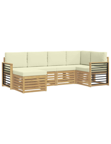 Set di divani da esterno 6 pcs Bianco e Crema Poliestere