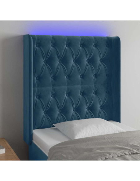 Testiera a LED Blu Scuro 83x16x118/128 cm in Velluto
