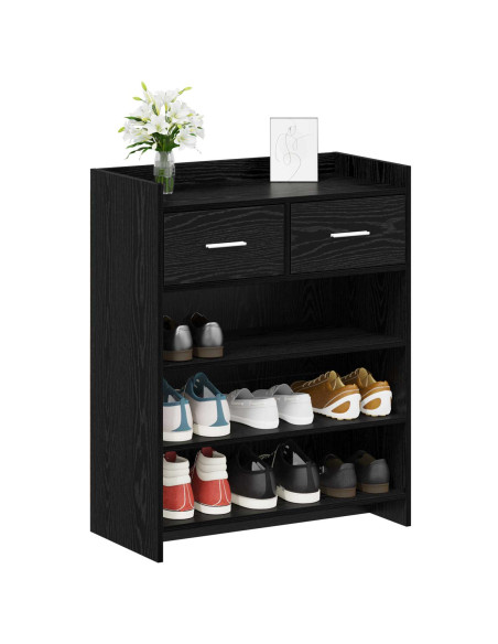Mobile per scarpe con cassetto Rovere Nero 73,5 x 36 x 92 cm