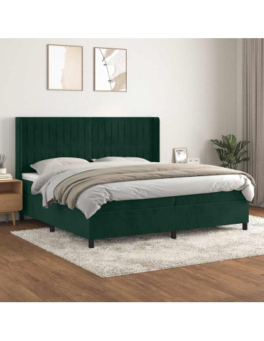 Giroletto a Molle con Materasso Verde Scuro 200x200 cm Velluto