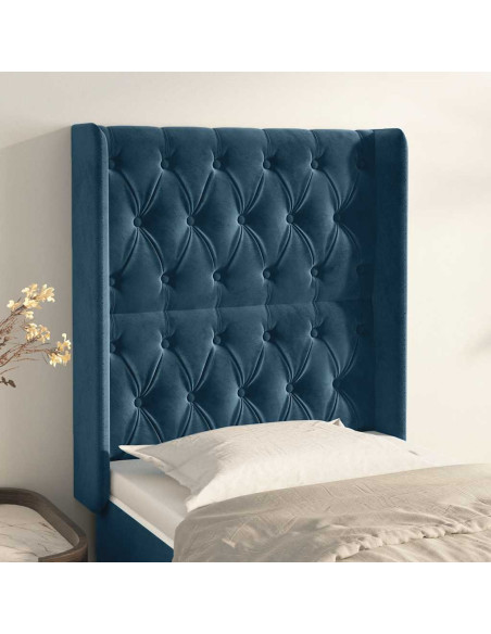 Testiera ad Orecchio Blu Scuro 83x16x118/128 cm in Velluto