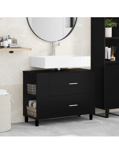 Mobiletto da bagno Nero 80 x 35 x 60 cm Legno ingegnerizzato